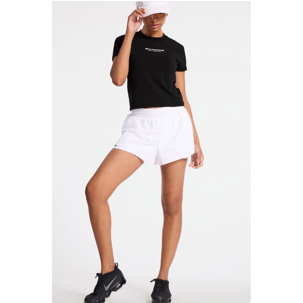 Bandier Run the City Graphic Tee Racer Logo Activewear Top Black White S‎